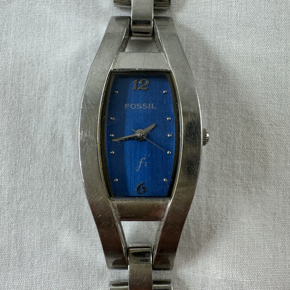 Fossil es-9387 Women's Watch Stainless Steel 30 Meters F2 Womens Silver Blue Vtg